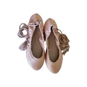 JOIE Womens Pink Satin Bandele Round Toe Lace-Up Ballet Flats 38 1/2 Ballet Core